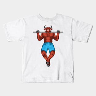 Bull Bodybuilder Pull ups Bodybuilding Kids T-Shirt